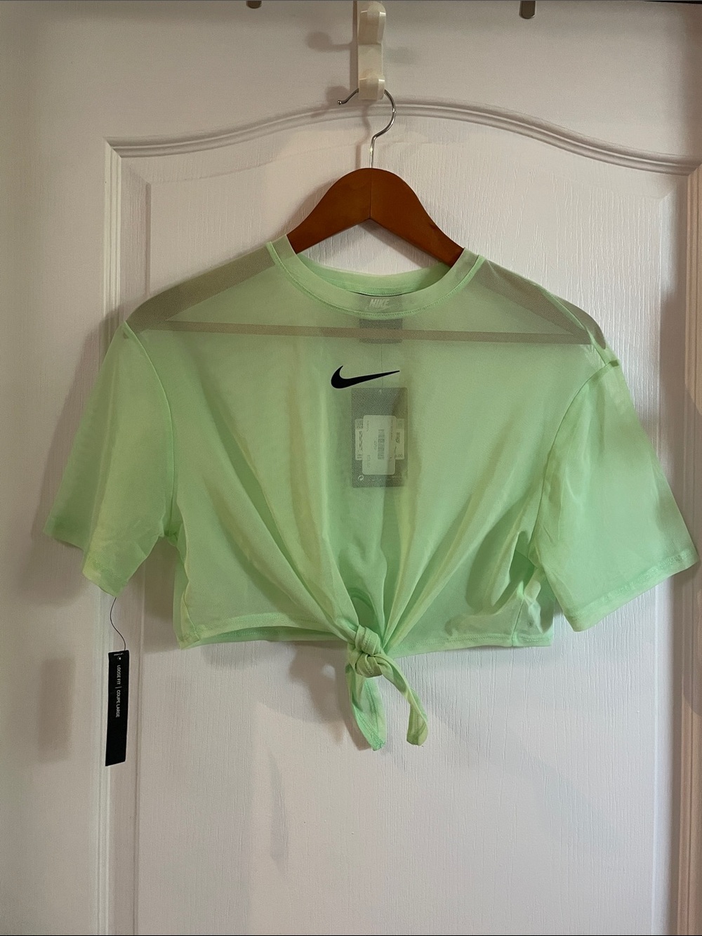 Nike Women’s Neon Green Sheer Tie-Front Crop Top